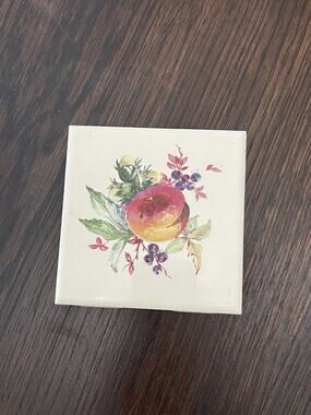 Vintage Watercolor Peach fruit kitchen Knox Tile Aztec Colorful